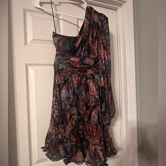 CIEBON NWT Mini Dress Metallic Plisse One-Shoulder Size XS - Picture 1 of 9